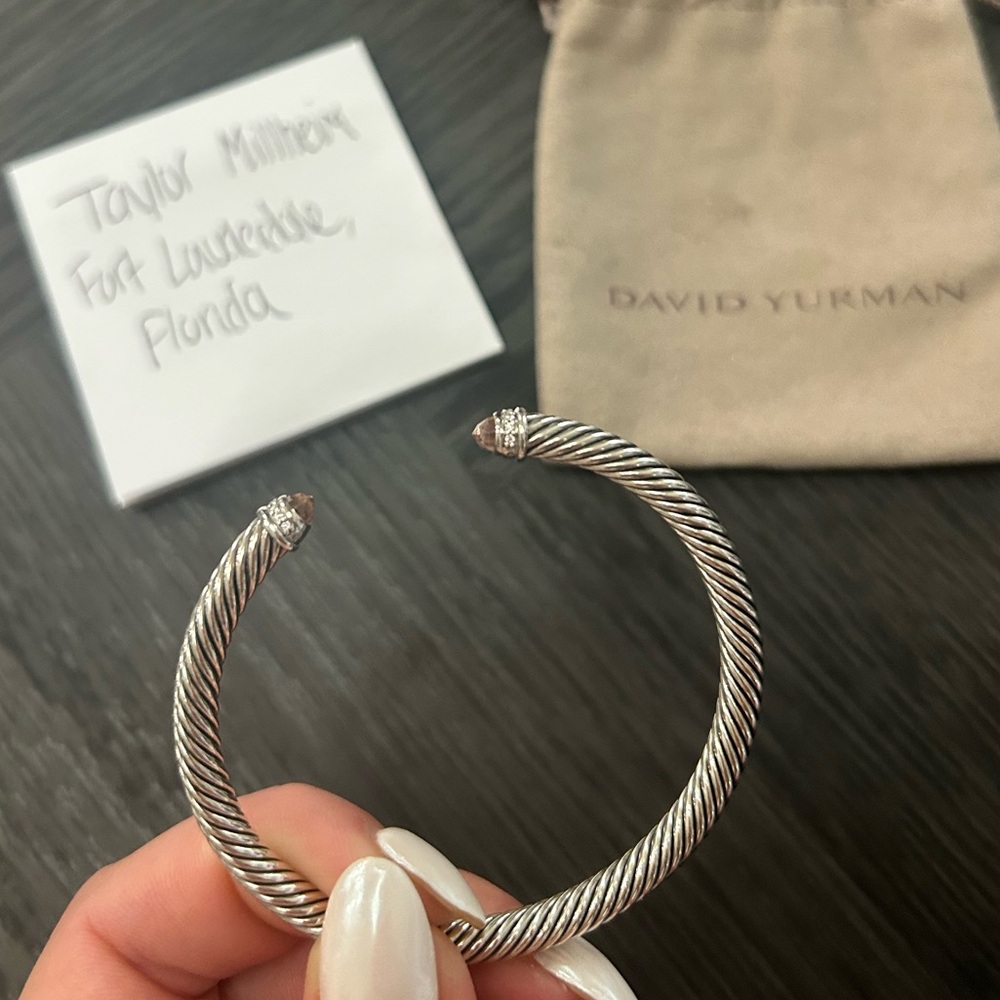 David Yurman Sterling Silver Morganite and Diamond 5mm Classic Cable Bracelet